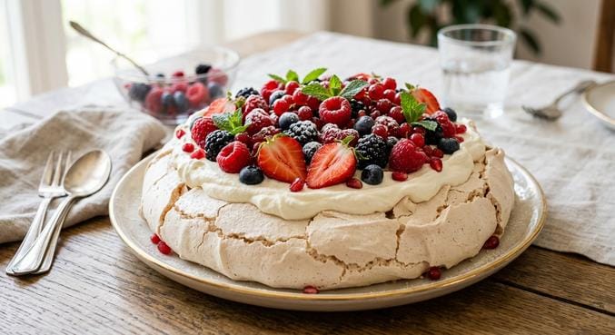 Pavlova torta s svežim sadjem