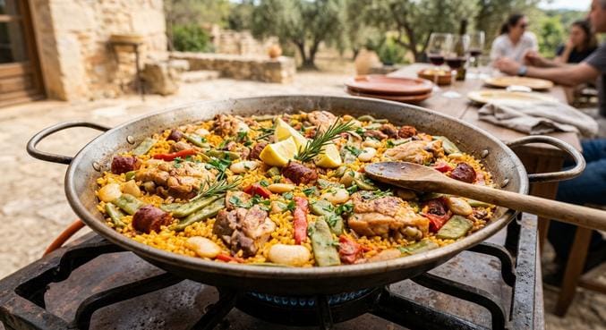 Paella z žafranom in mesom
